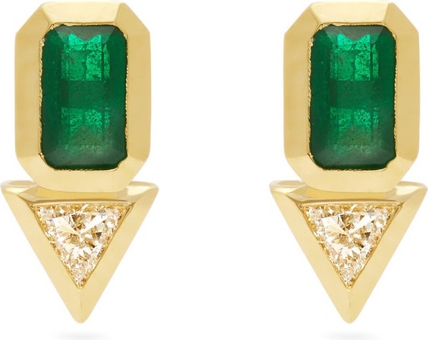 Azlee Diamond, emerald & 18kt gold earrings