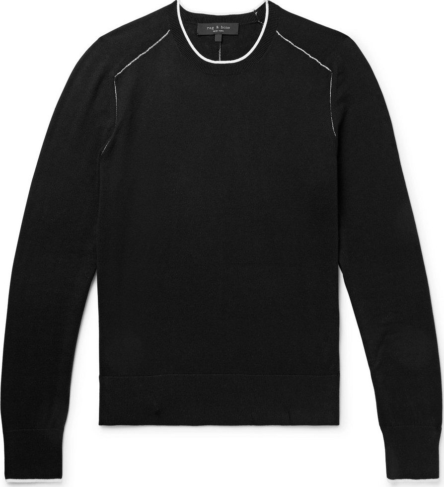 Rag & Bone Slim-Fit Contrast-Tipped Cotton, Silk and Cashmere-Blend Sweater