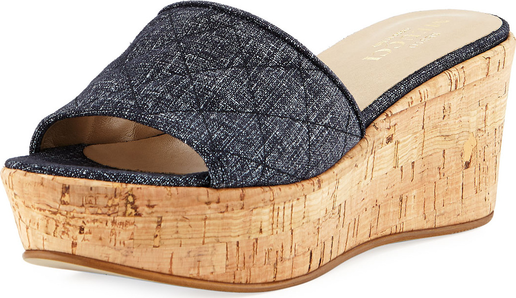 Sesto Meucci Tarie Quilted Denim Wedge Slide Sandal