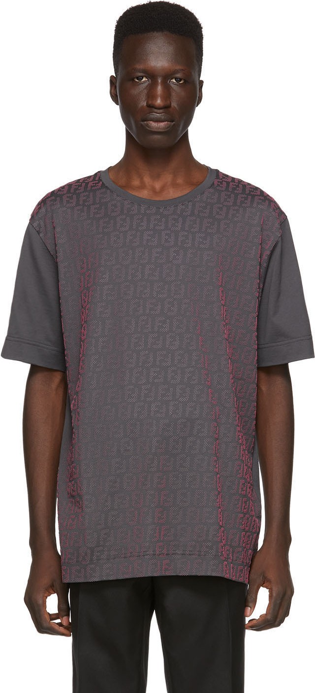 Fendi Grey & Pink 'Forever Fendi' All Over Print T-Shirt
