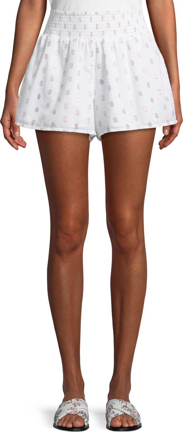 Lovers + Friends Lynn Smocked Dot-Print Shorts