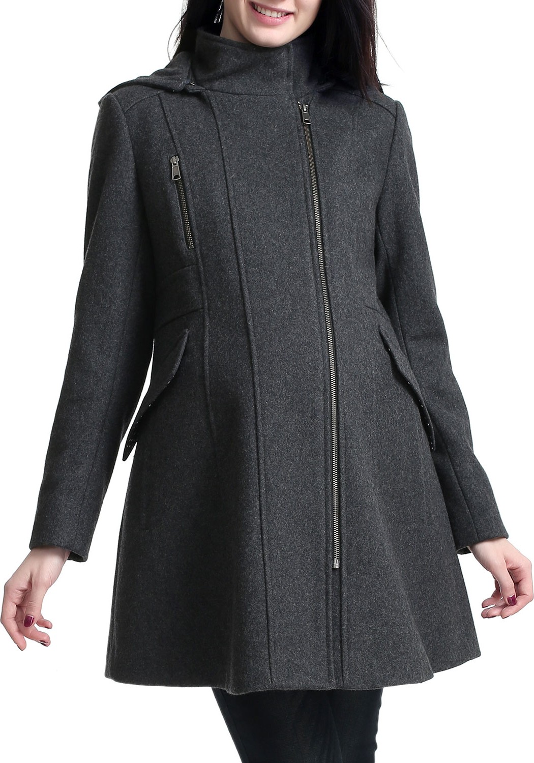 Kimi + Kai Maternity Cordella Asymmetric Zip-Front Wool-Blend Coat