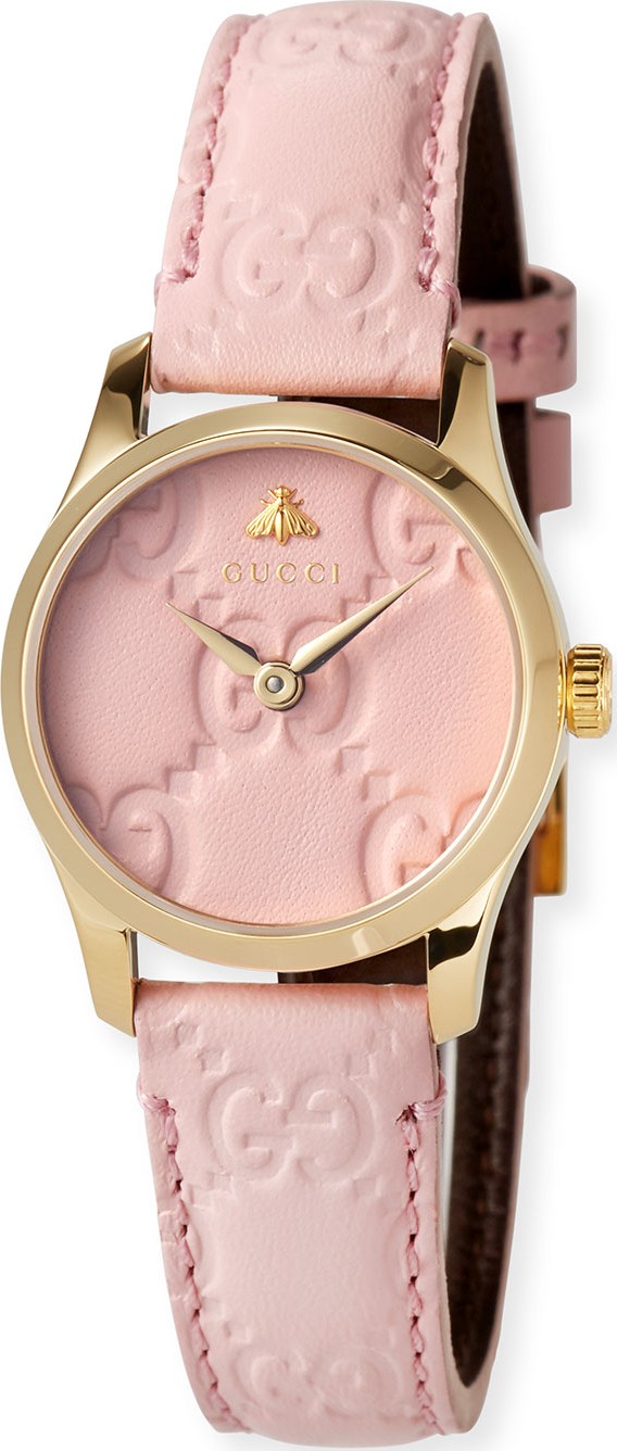 Gucci 27mm G-Timeless Logo Leather Watch, Pink