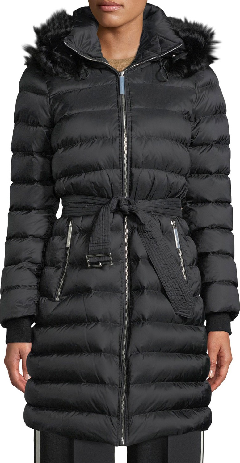 Burberry London England Detachable Shearling-Trim Down-Filled Puffer Coat