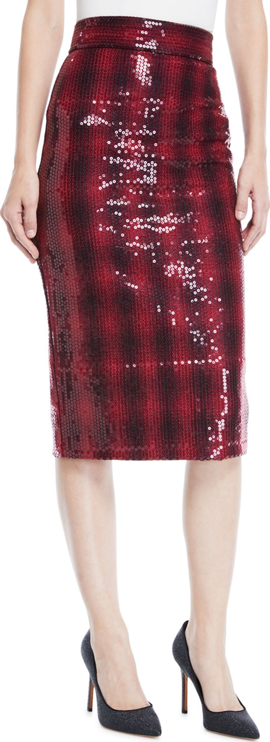 Badgley Mischka Plaid Sequin Pencil Skirt