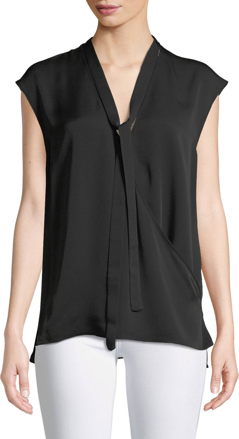 Theory Relaxed Tie-Neck Sleeveless Silk Wrap Top