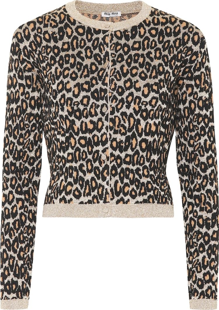 Miu Miu Leopard wool-blend jacquard cardigan