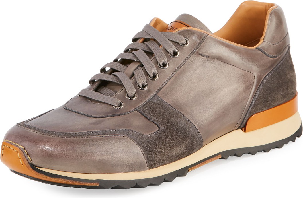 MAGNANNI Men's Retro Leather Running Sneakers