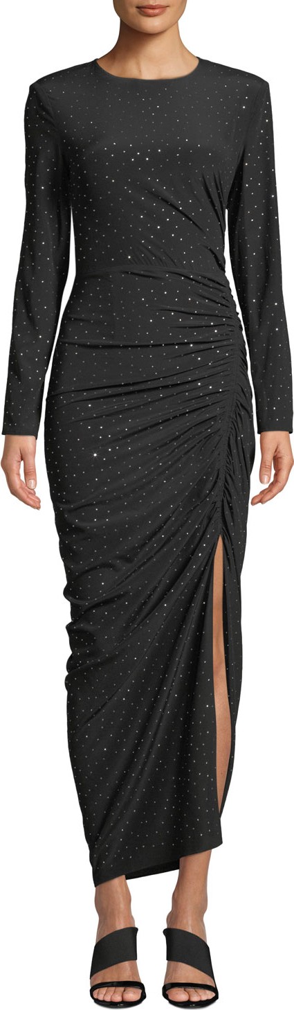 Veronica Beard Amara Ruched Long-Sleeve Embellished Dress