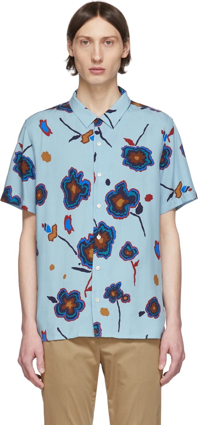 Ps By Paul Smith Blue Heat Map Floral Shirt