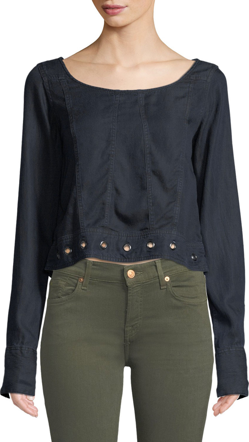 DL1961 Suffolf Grommet-Trim Long-Sleeve Shirt