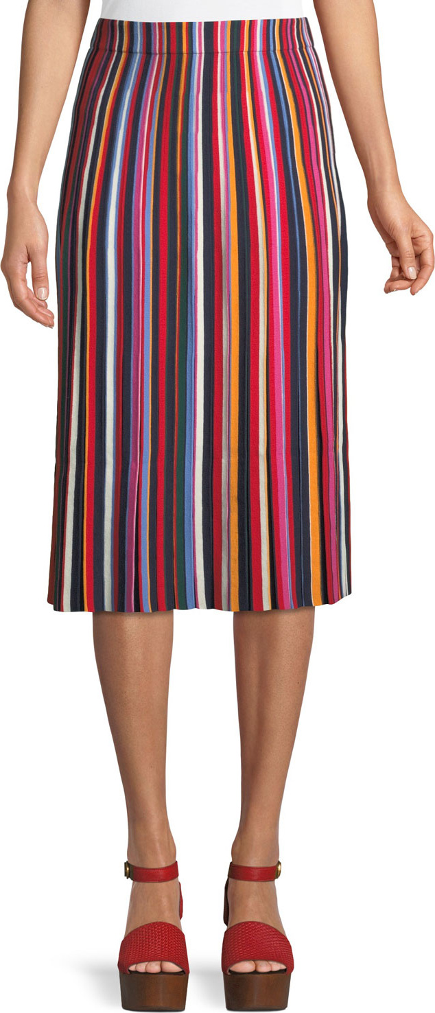 Tory Burch Ellie Long Skirt w/ Pleated Stripes