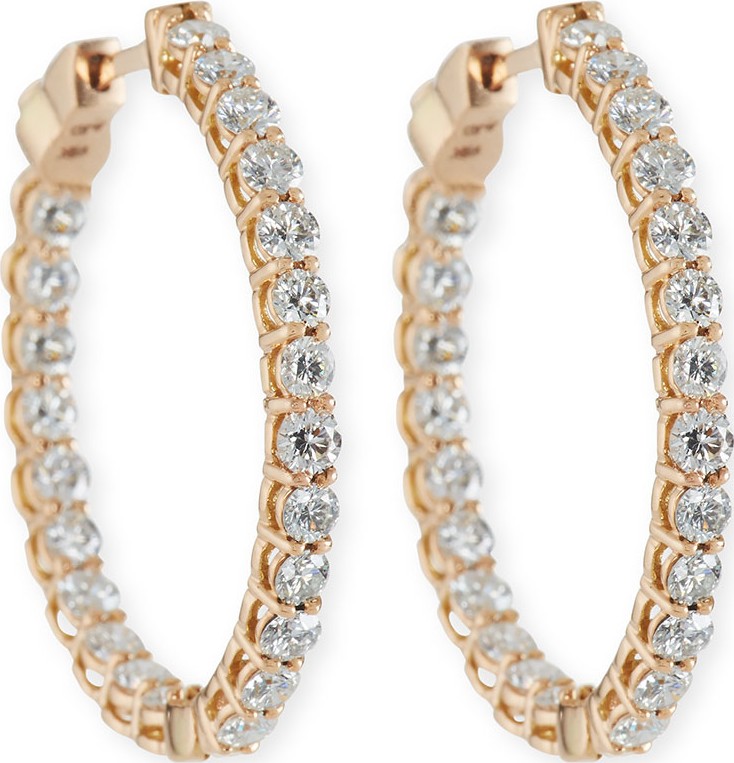 American Jewelery Designs Small Diamond Hoop Earrings in 18K Rose Gold