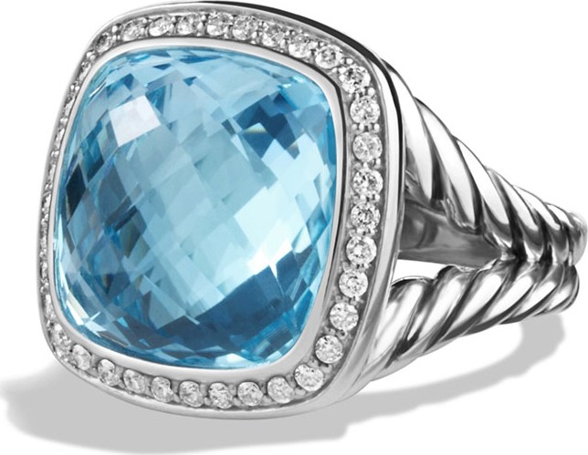 David Yurman Albion Ring with Blue Topaz and Diamonds