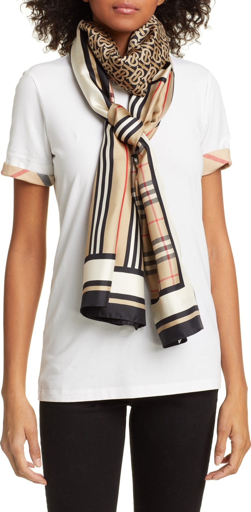 Burberry London England Mixed Print Mulberry Silk Scarf