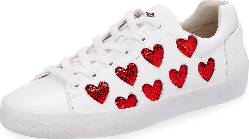 ASH Nikita Sequin Heart Sneakers, White/Red