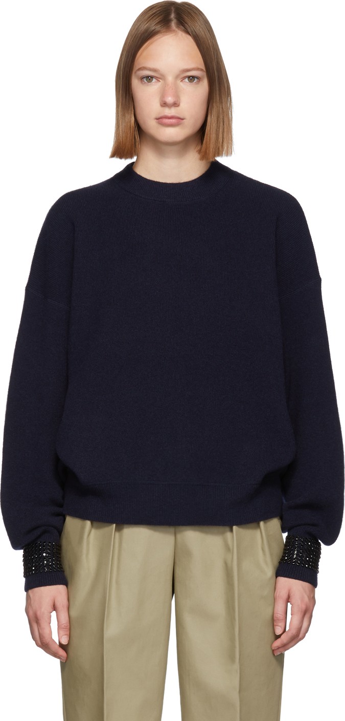 Alexander Wang Navy Crystal Cuff Sweater