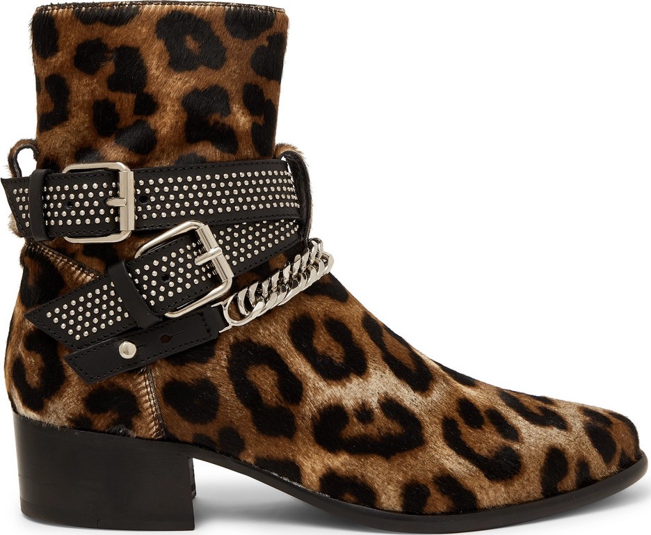 Amiri Embellished Leather and Calf Hair Jodhpur Boots