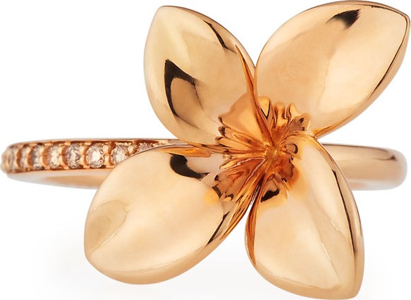 Pasquale Bruni Giardini Segreti Floral 18K Rose Gold Ring with Diamonds, Size 5.5