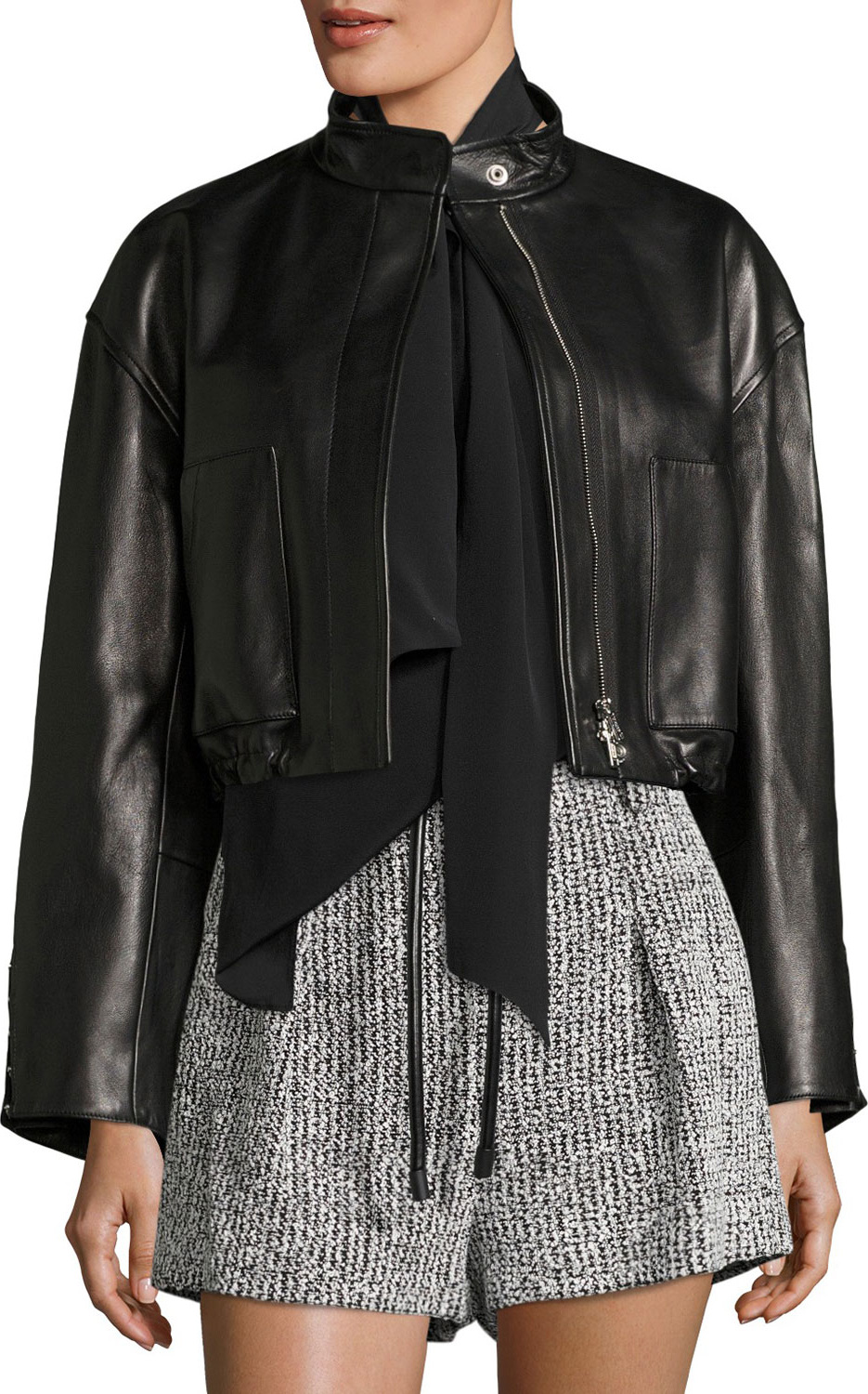 3.1 Phillip Lim Cropped Lamb Leather Bomber Jacket