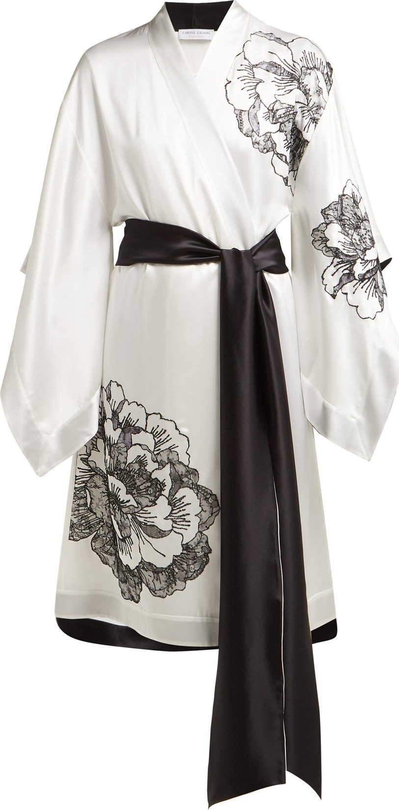 CARINE GILSON Lace-embellished silk-satin kimono robe