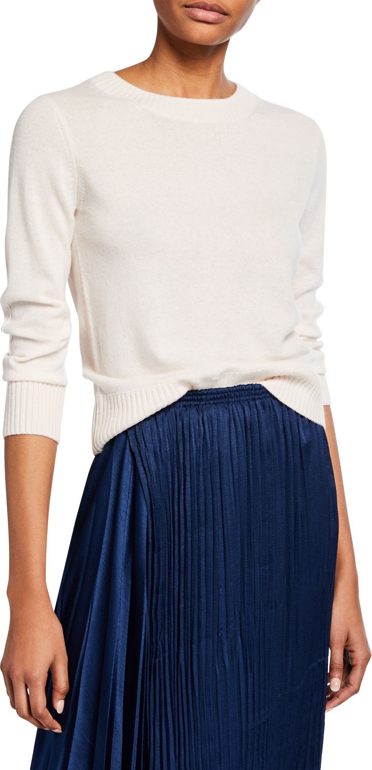 Vince Shrunken Cashmere 3/4-Sleeve Crewneck Top