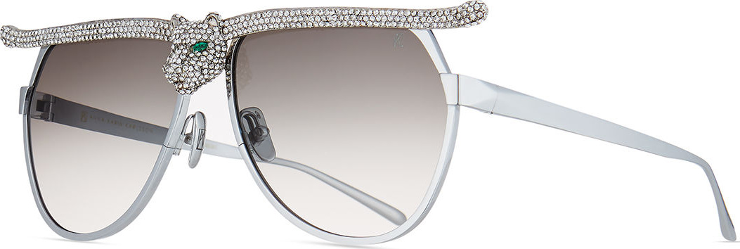 Anna Karin Karlsson Panther Oval Sunglasses w/ Swarovski® Crystals & Emeralds