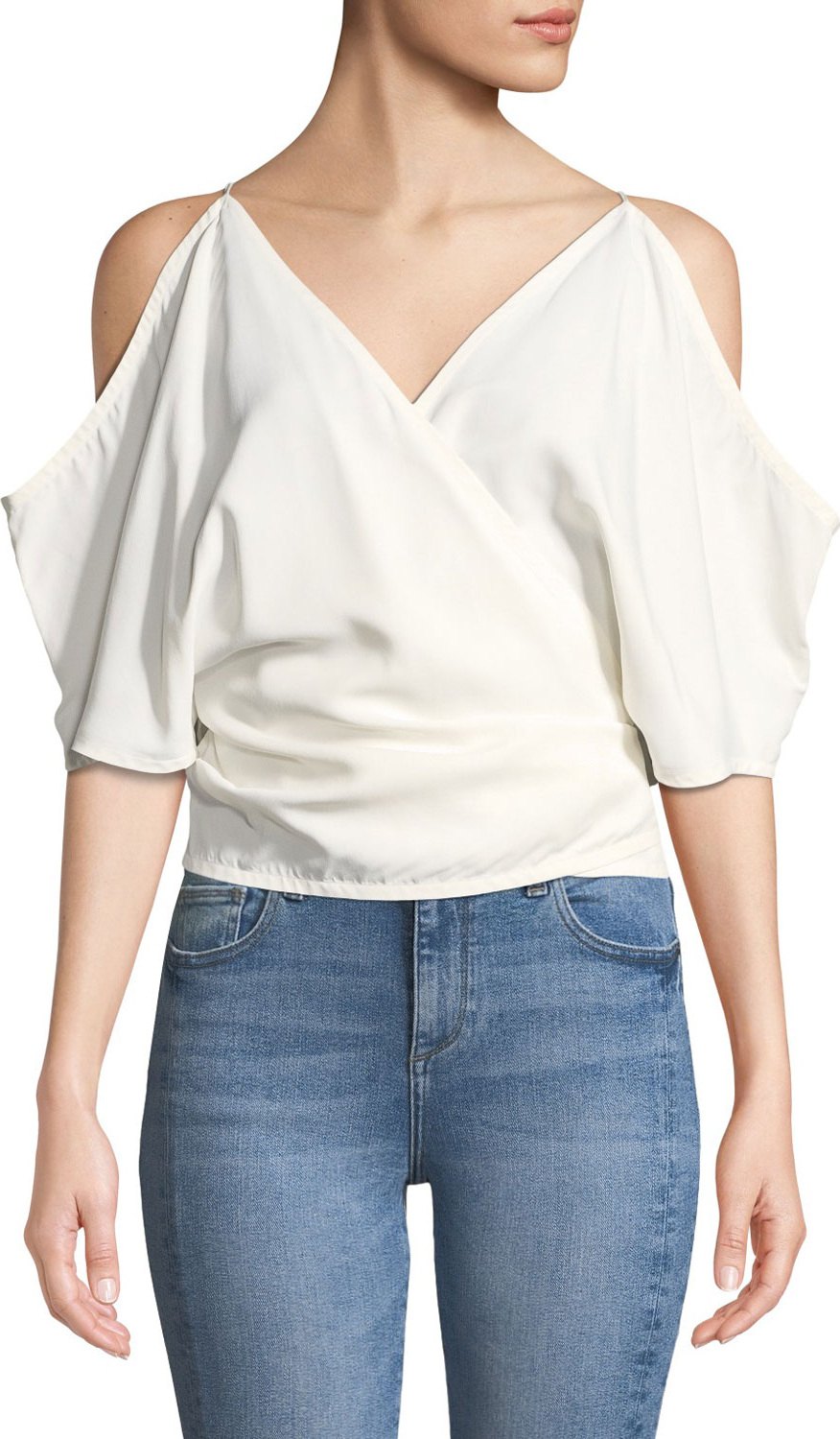 Helmut Lang Cold-Shoulder Viscose Wrap Top