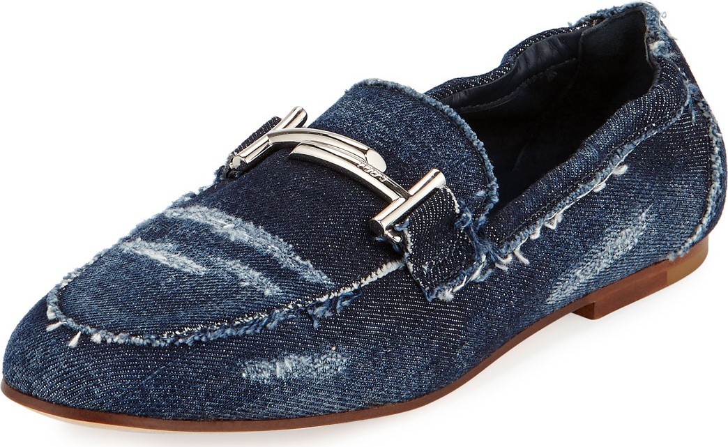 Tod's Flat Denim Horsebit Loafers