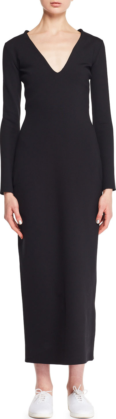 THE ROW Ninoh V-Neck Long-Sleeve Knit Midi Dress
