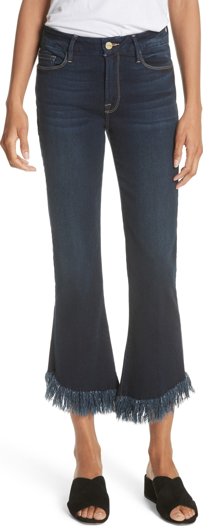 FRAME DENIM Le Crop Shredded Hem Mini Boot Jeans