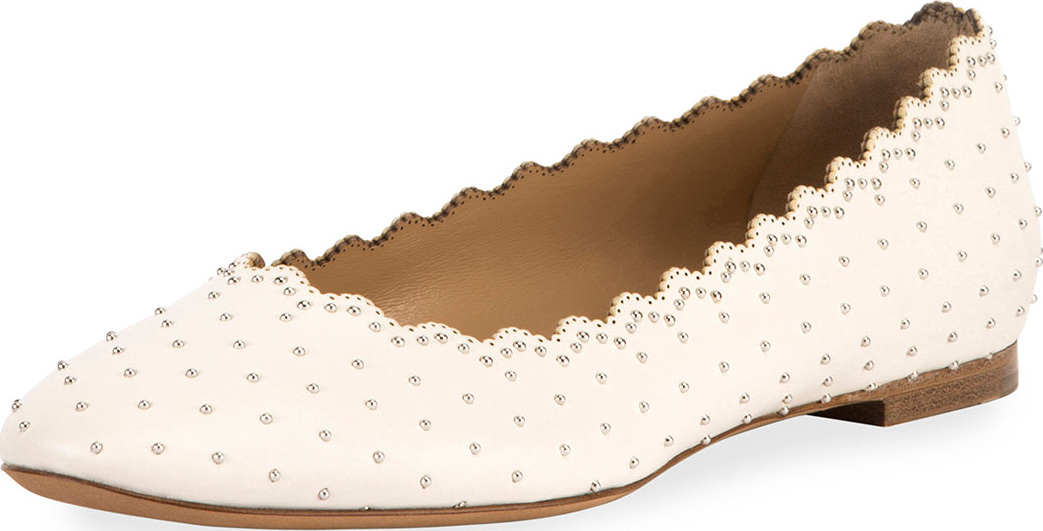 Chloe Lauren Scalloped Ballet Flats with Silver Studs