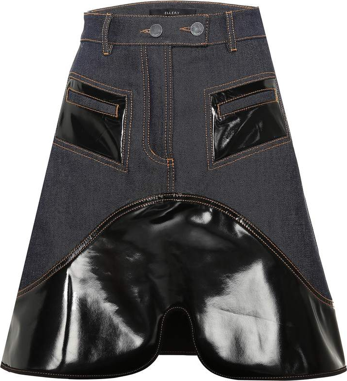 Ellery Vinyl-embellished denim skirt