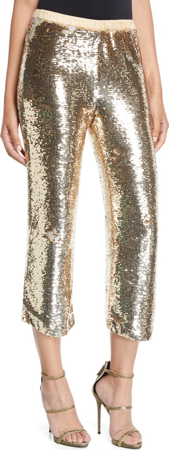 FIGUE Verushka Golden-Sequin Crop Pants
