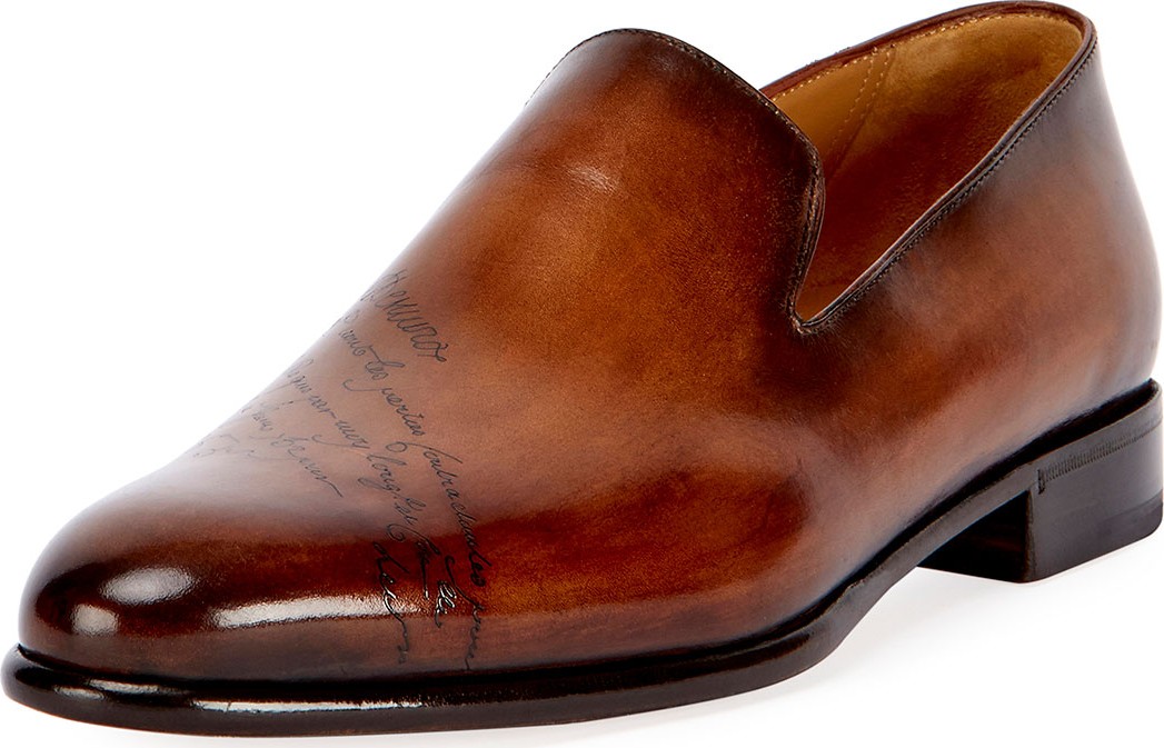 Berluti Scritto Leather Slip-On Dress Shoe