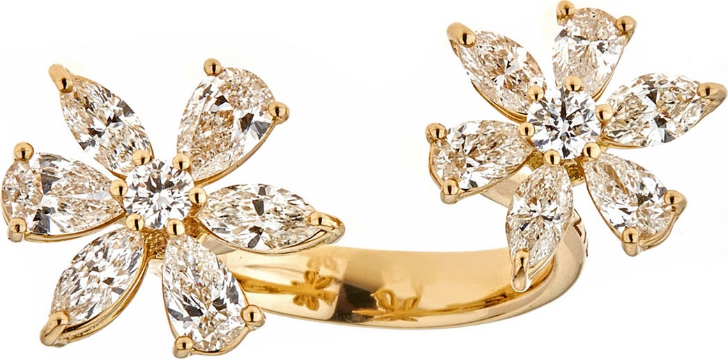 ZYDO Luminal 18k Gold Open 2-Flower Diamond Ring