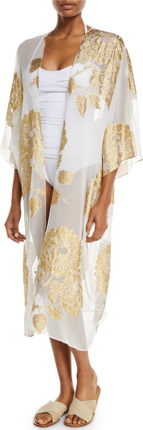 Marie France Van Damme Babani Embroidered Coverup Kimono