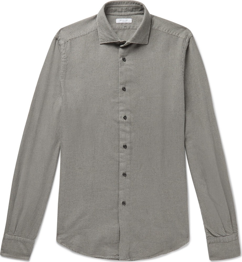 Boglioli Slim-Fit Cutaway-Collar Puppytooth Cotton and Cashmere-Blend Shirt