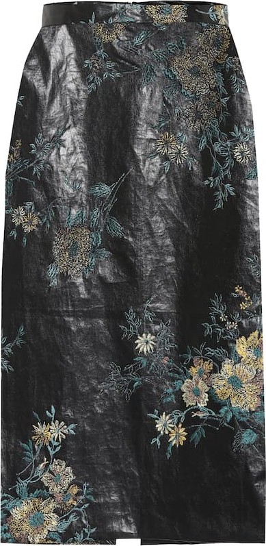 Dries Van Noten Embroidered faux leather skirt