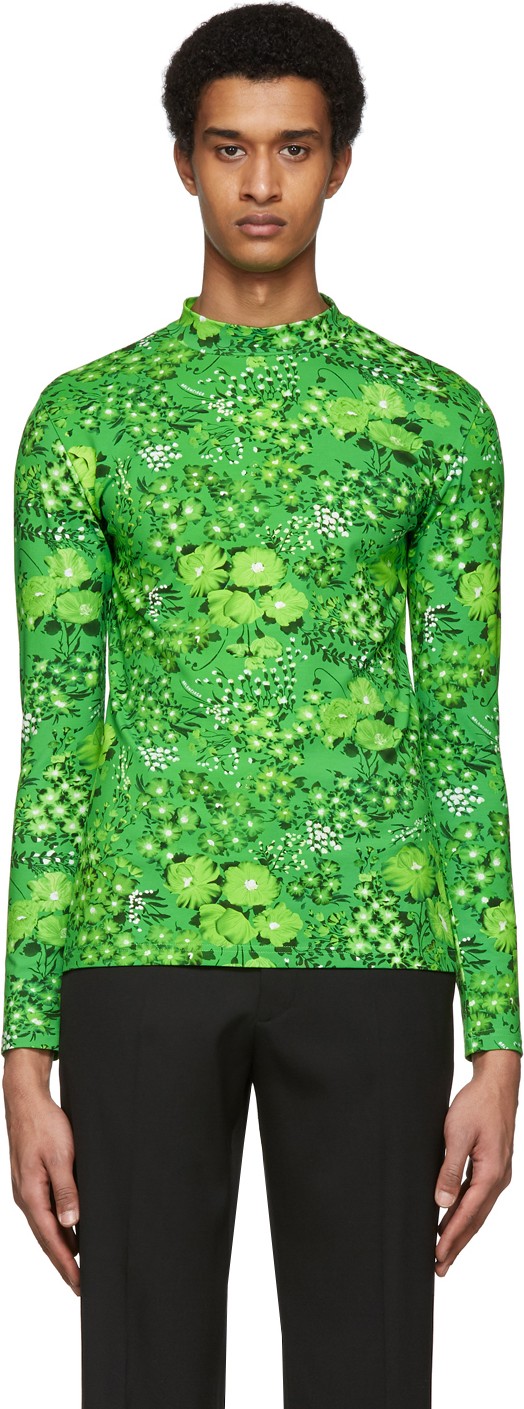 Balenciaga Green Stretch Flowers T-Shirt