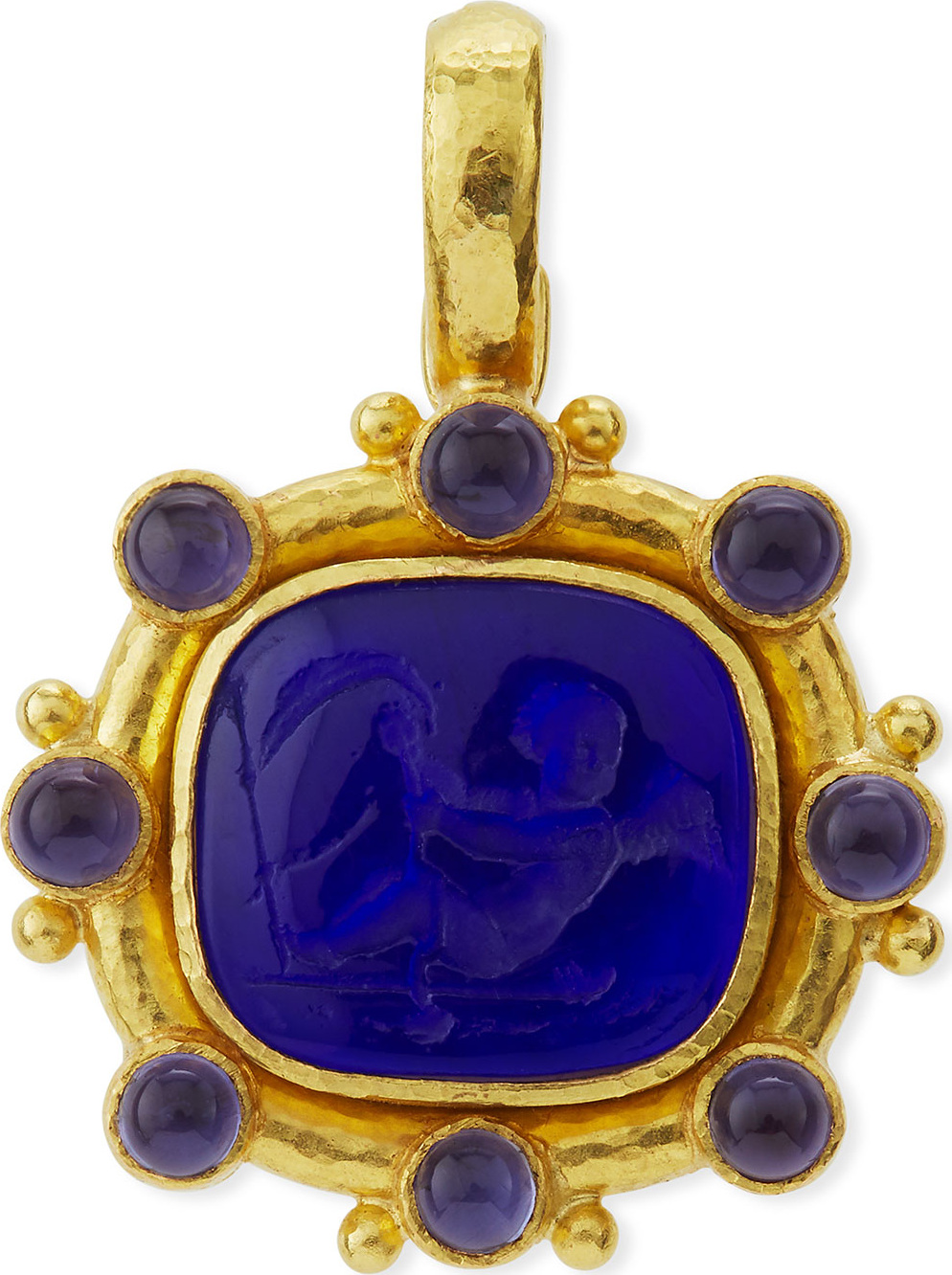 Elizabeth Locke Cherub with Sail Intaglio 19k Gold Pendant