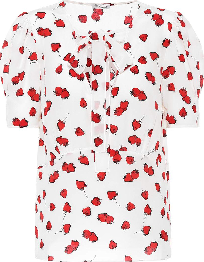 Miu Miu Strawberry-printed silk top