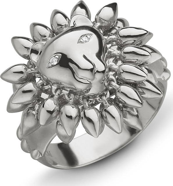 Monica Rich Kosann Sterling Silver Lion Courage Ring with White Sapphires, Size 8