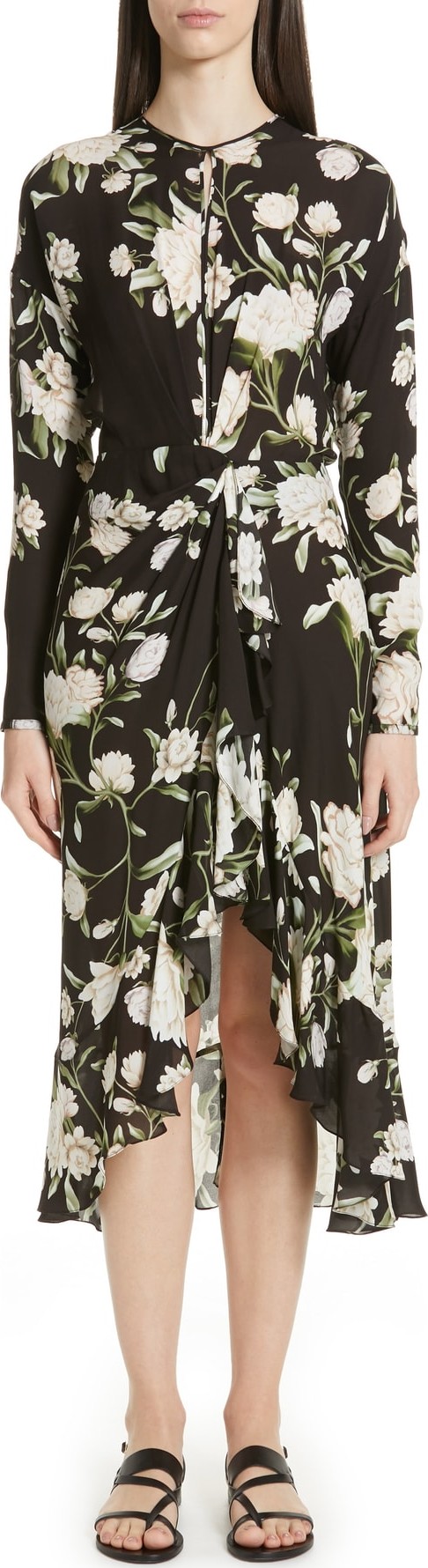 Johanna Ortiz Melodias Salvajes Front Slit Floral Print Silk Dress