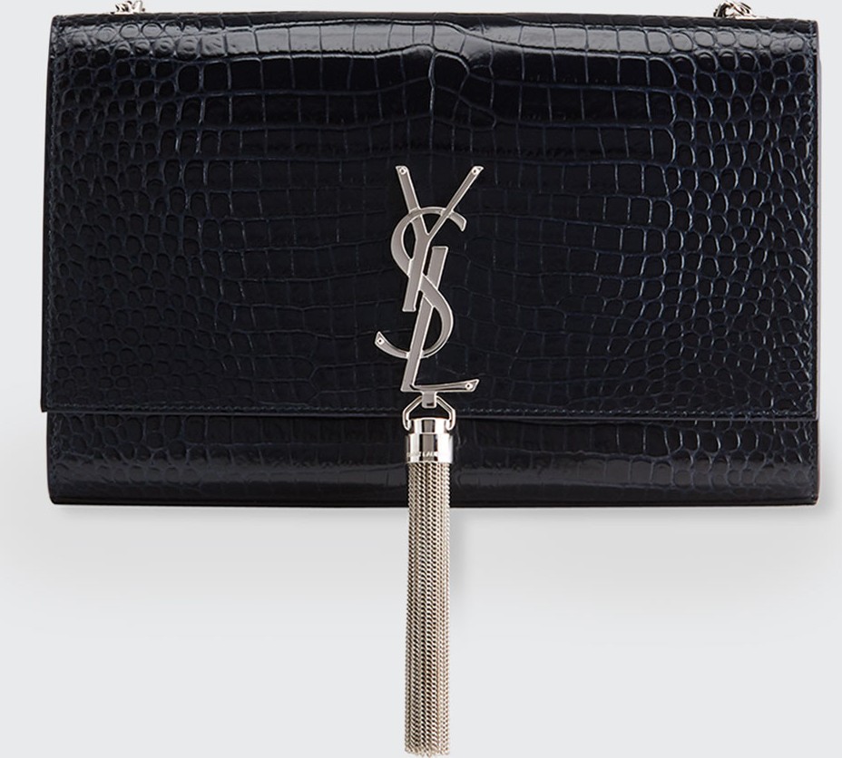 Saint Laurent Kate Monogram YSL Medium Crocodile-Embossed Tassel Shoulder Bag