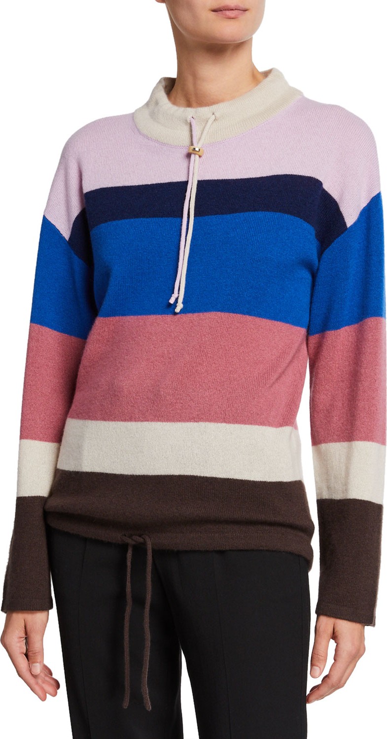 Theory Striped Mock-Neck Cashmere Pullover Sweater
