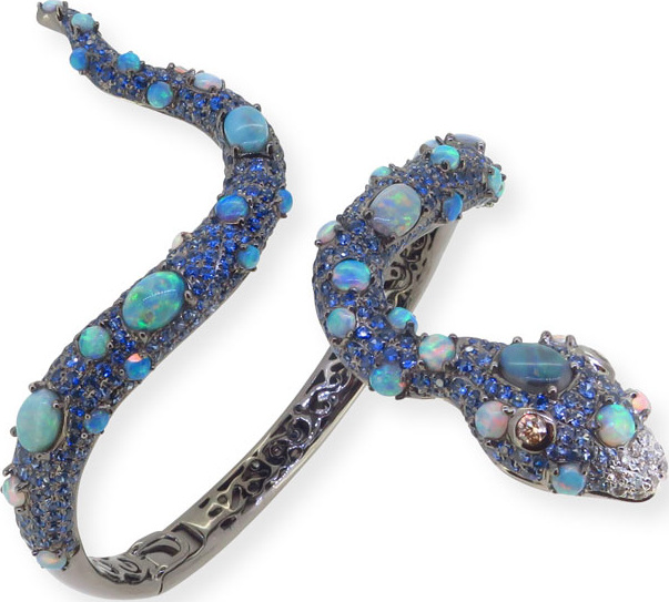 Wendy Yue 18k White Gold Multi-Stone Snake Bangle