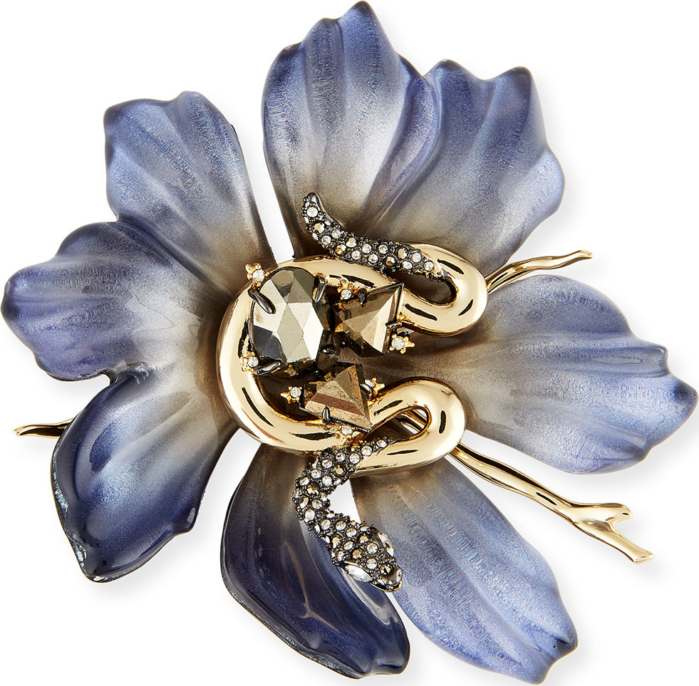 Alexis Bittar Lucite Flower & Crystal Snake Pin