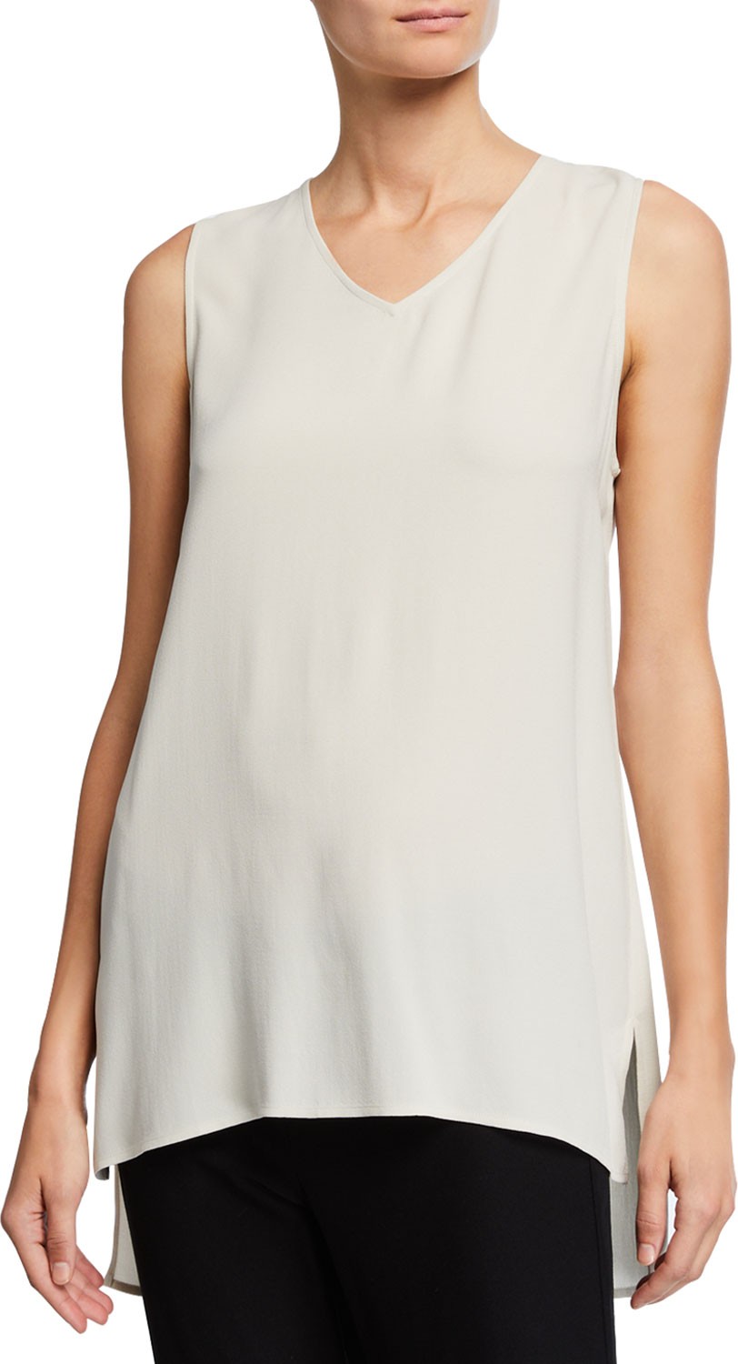 Eileen Fisher V-Neck Georgette Crepe High-Low Tank