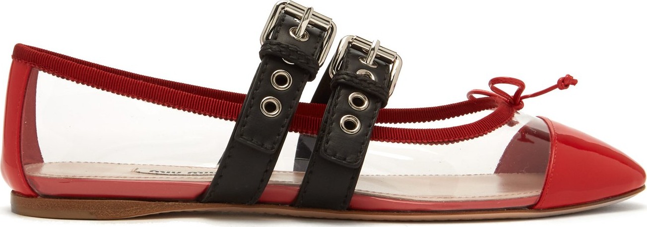 Miu Miu Buckle-fastening plexi and leather ballet flats